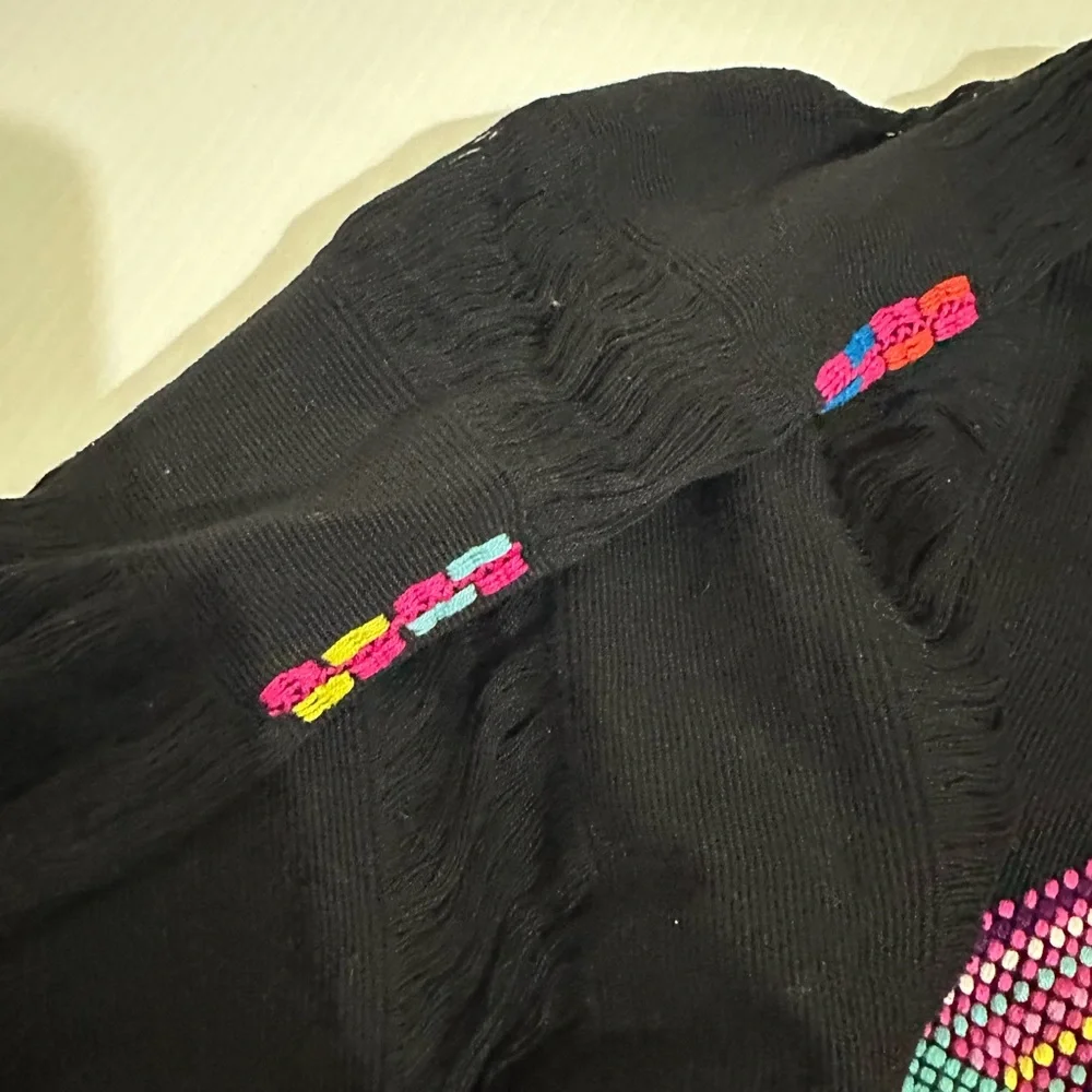 Hand Embroidered Woven Huipil Poncho from Mexico Black - Picture 8 of 10